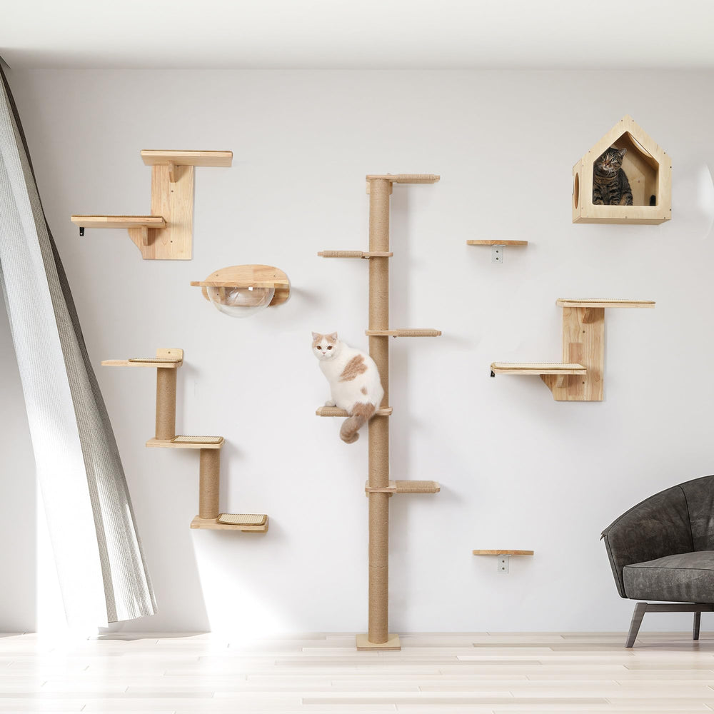 FUKUMARU cat wall shelves handmade-edge detail protects delicate fur during use.