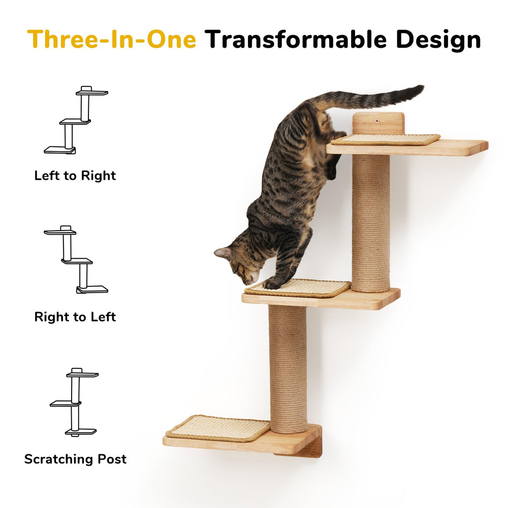 FUKUMARU cat wall shelves natural-materials-rubber-wood highlights sturdy, eco-friendly frame.
