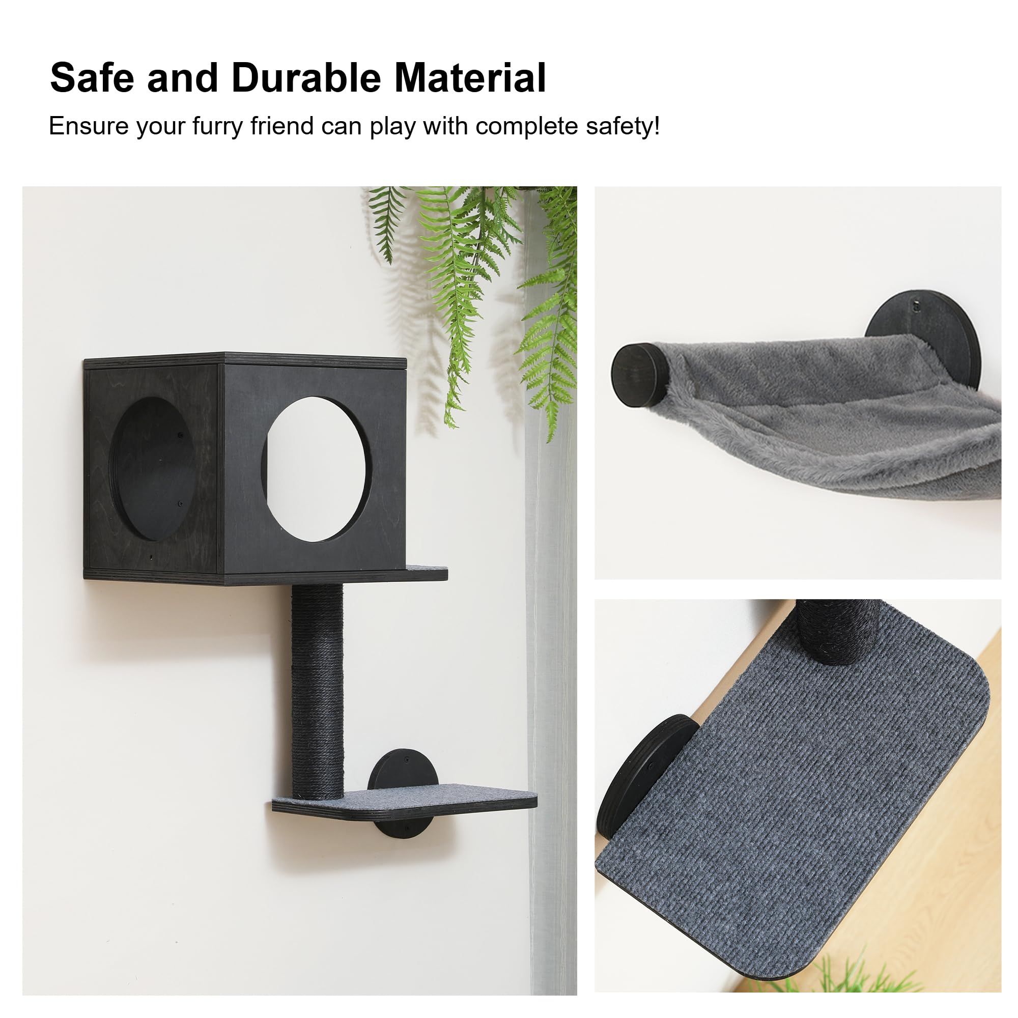 FUKUMARU Cat Wall Shelves scratching post provides a durable surface for daily claw maintenance.