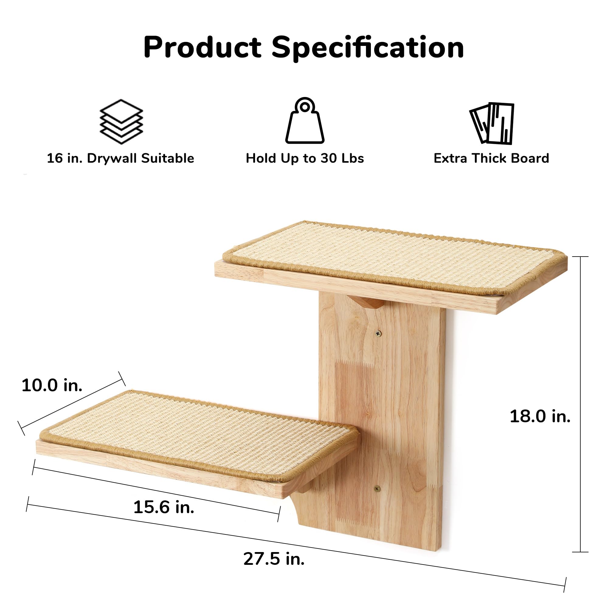 FUKUMARU cat wall shelves solid rubber wood with handmade edge finish.
