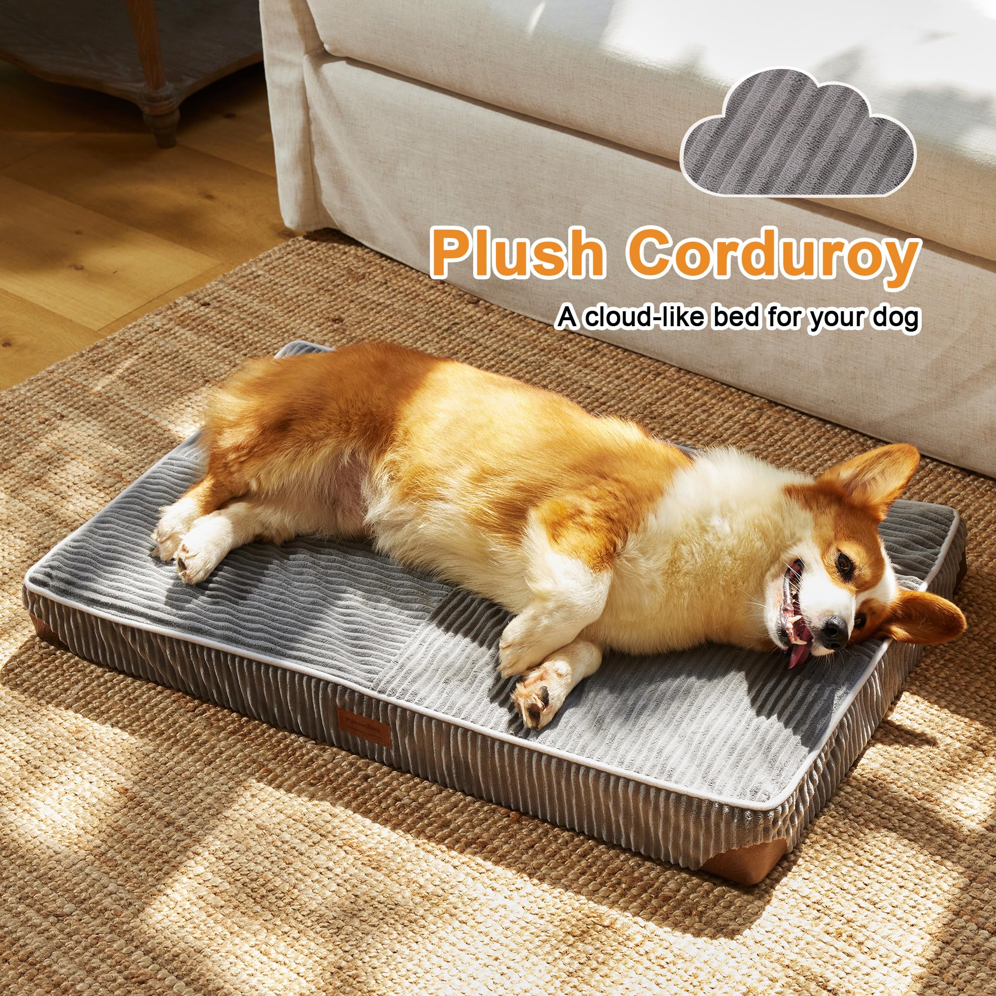 FUKUMARU dog bed plush corduroy offers cozy comfort with breathable texture.