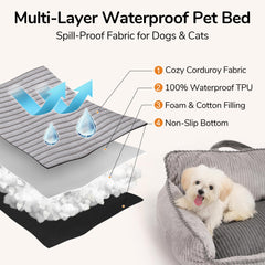 FUKUMARU dog couch bed gray bolster detail emphasizing four-sided head and neck support