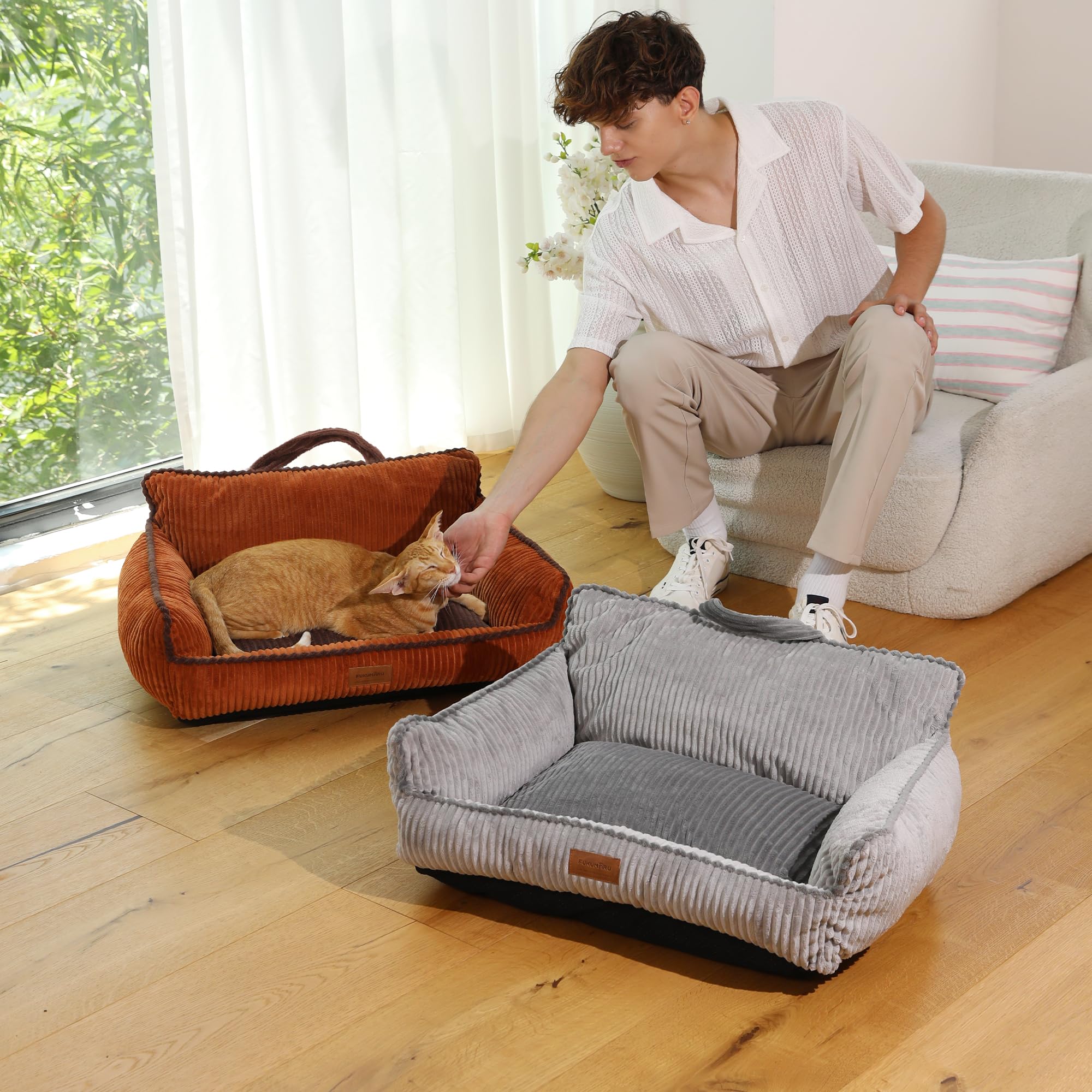 FUKUMARU dog couch bed gray non-slip bottom ensures stable resting spot