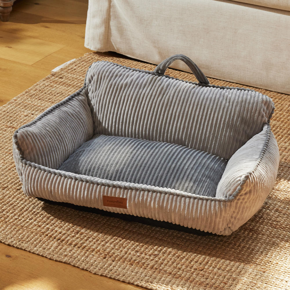 FUKUMARU dog couch bed gray portable handle image for easy relocation