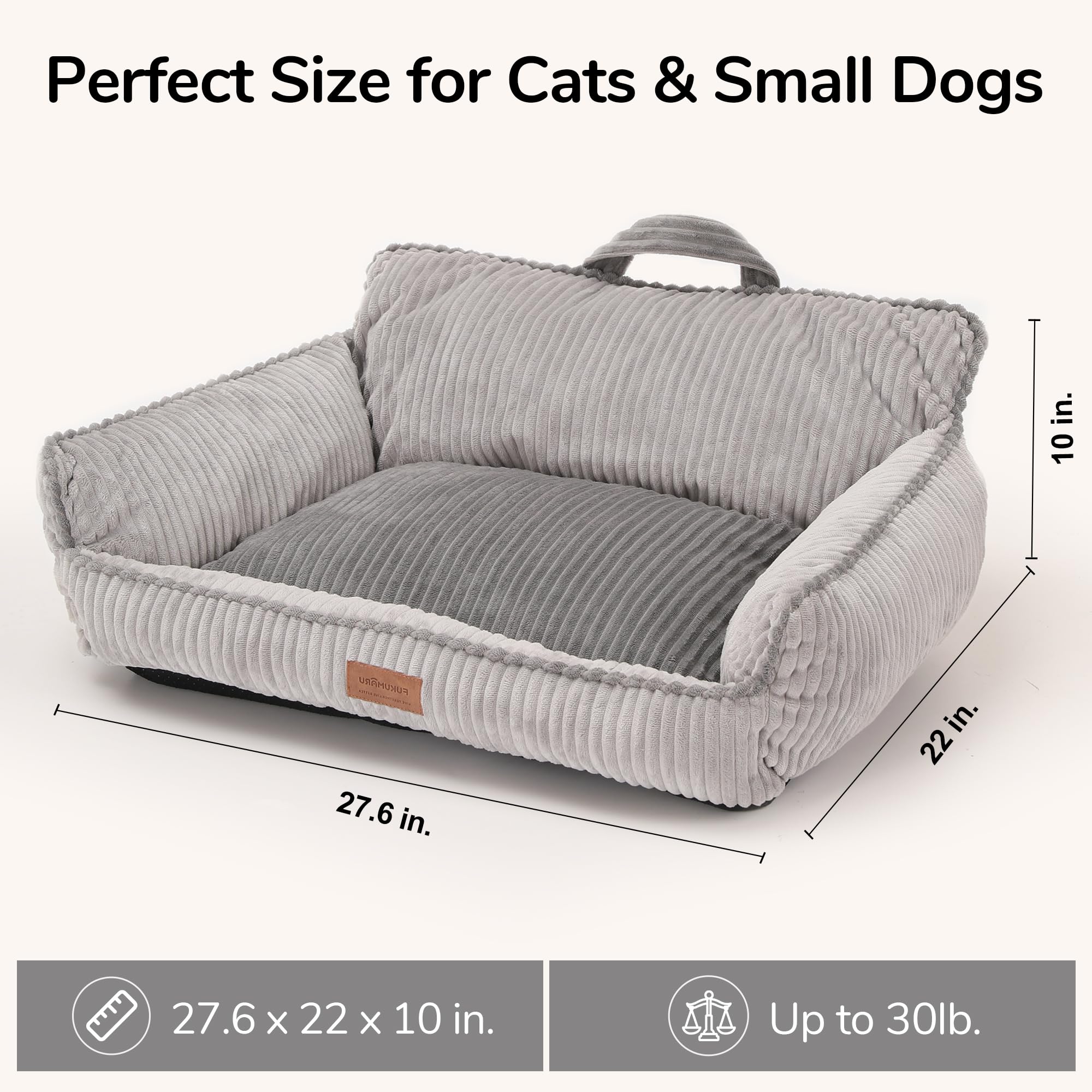 FUKUMARU dog couch bed gray removable cover close-up promotes quick cleaning