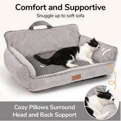 FUKUMARU dog couch bed gray side view highlighting supportive bolsters for restful sleep