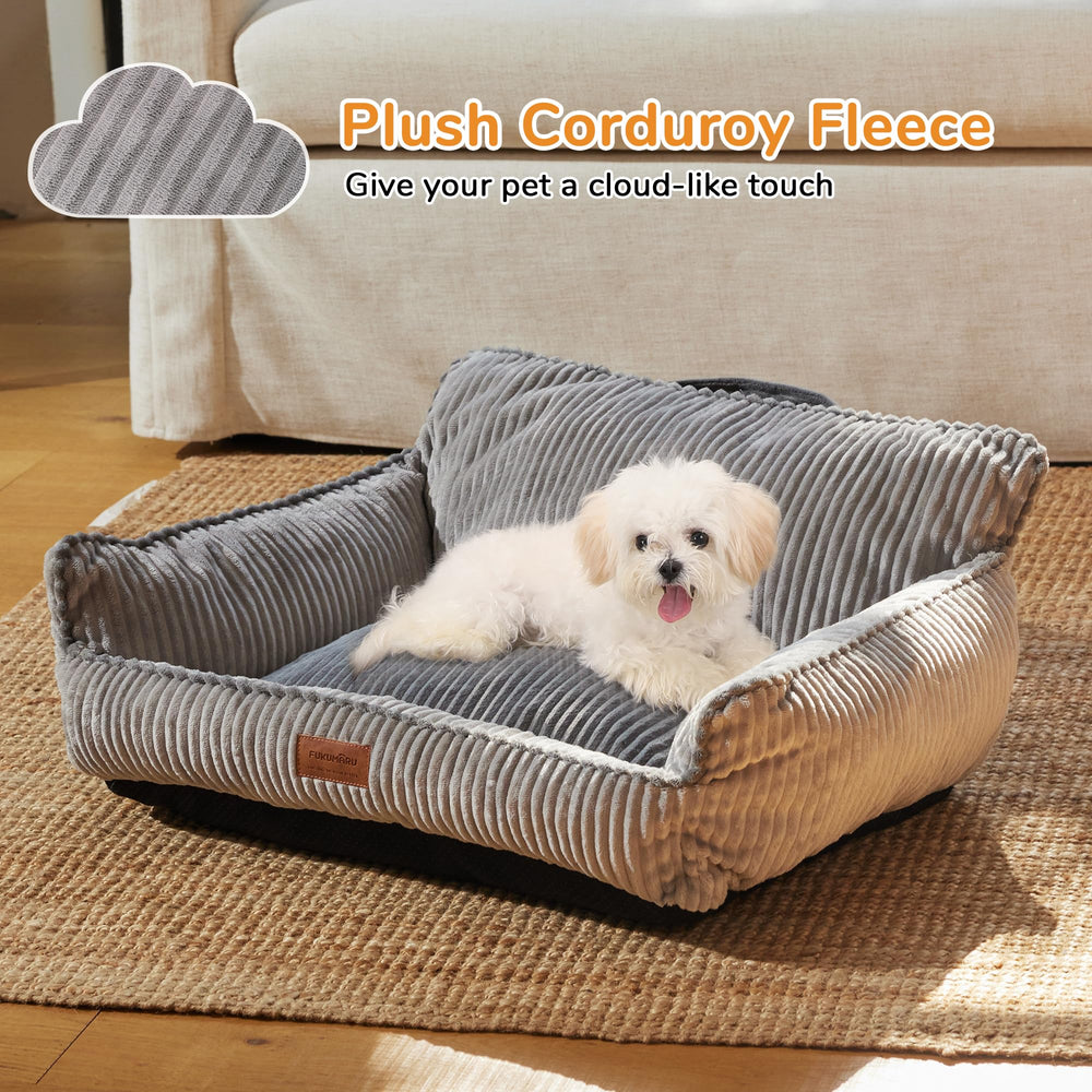 FUKUMARU dog couch bed gray top-down image showing removable cover for easy cleaning