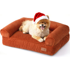 FUKUMARU dog couch bed orange front view shows cozy warmth and sturdy support