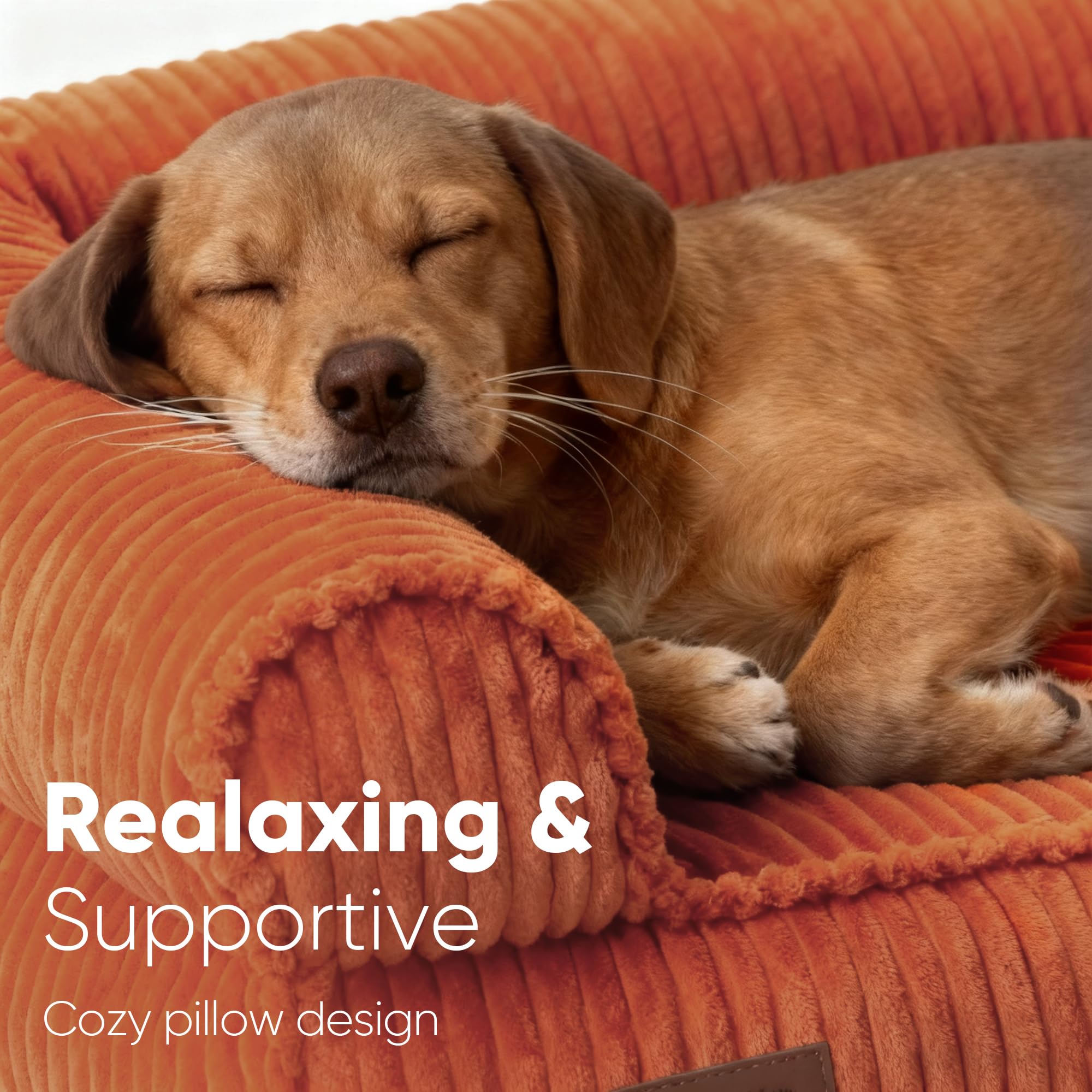 FUKUMARU dog couch bed orange side view highlights roomy seating for small dogs
