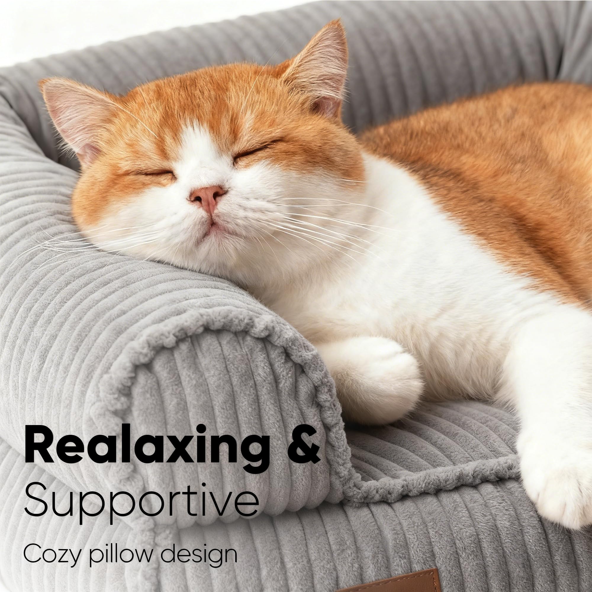 FUKUMARU dog couch bed side view highlighting ergonomic shape for head and back support