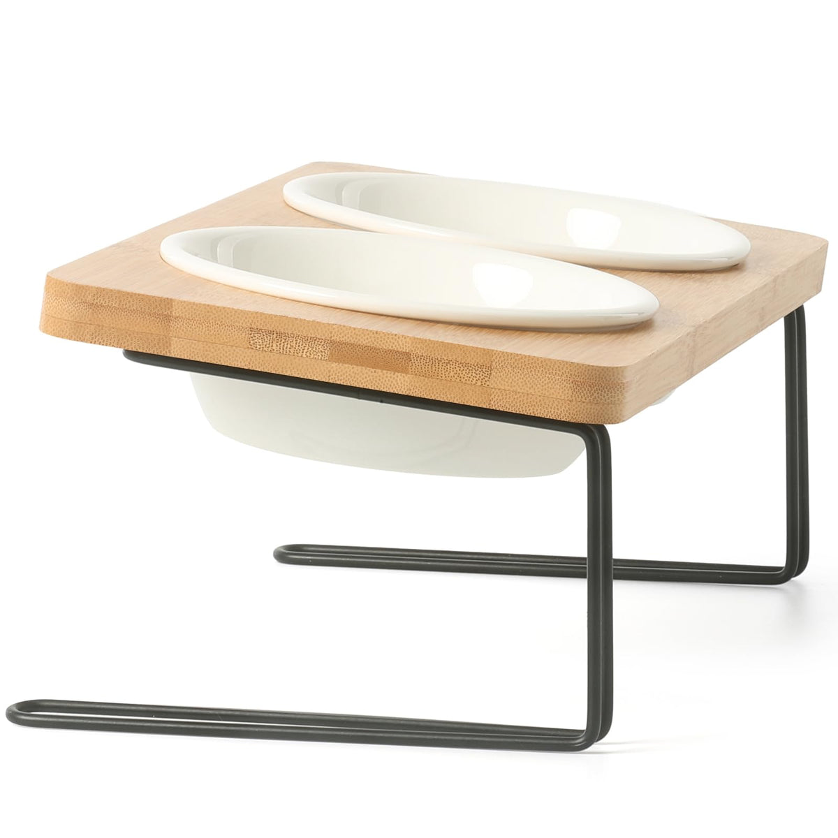 FUKUMARU elevated cat bowls tilted 15° for neck-friendly dining.