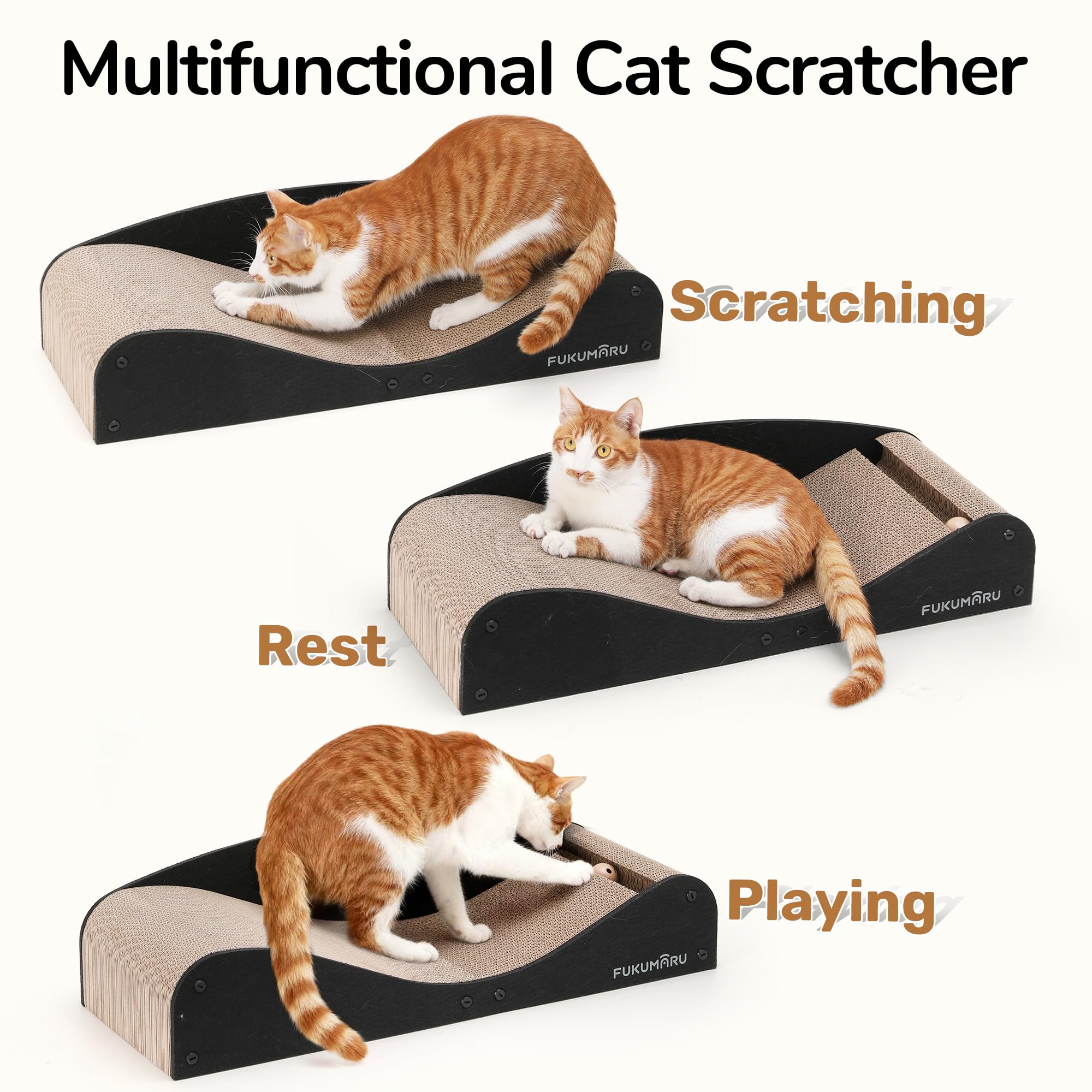 FUKUMARU extra-long cat lounger 29-1-inch demonstrates relaxed stretching space