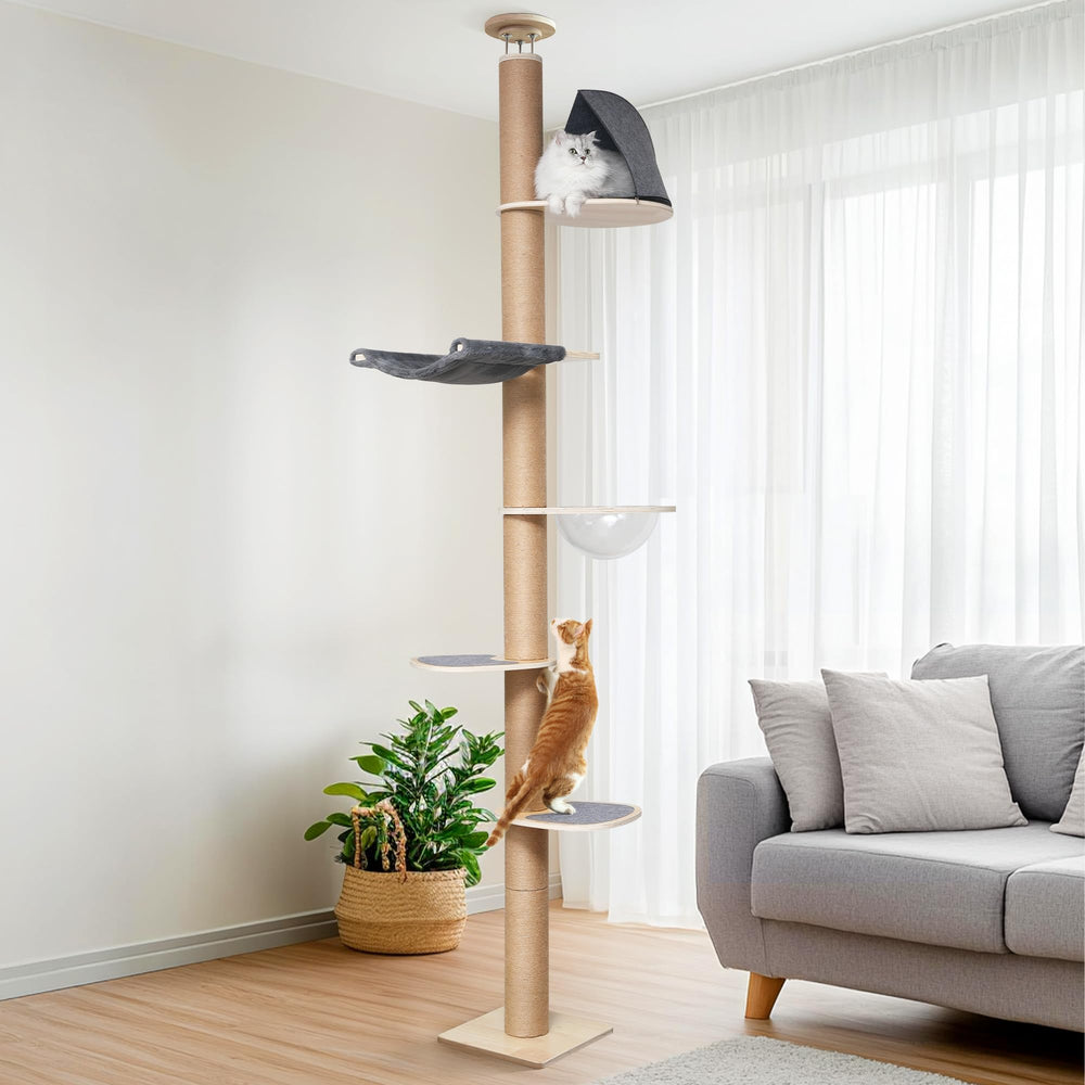FUKUMARU cat tree top-structure provides stability for tall play.