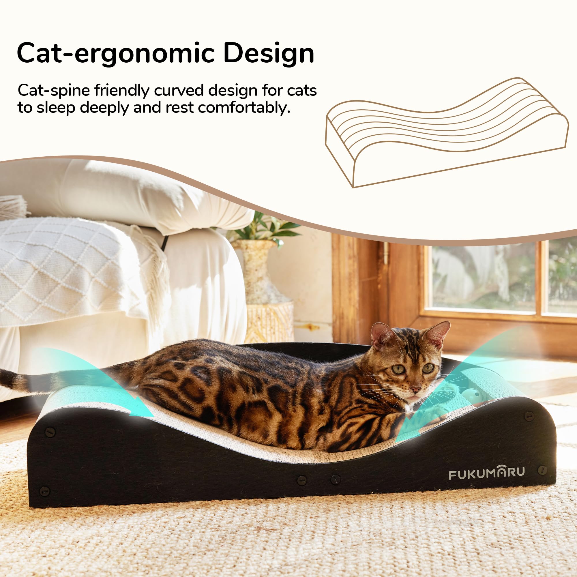 FUKUMARU scratcher-cardboard durability closeup highlights strong scratching surface