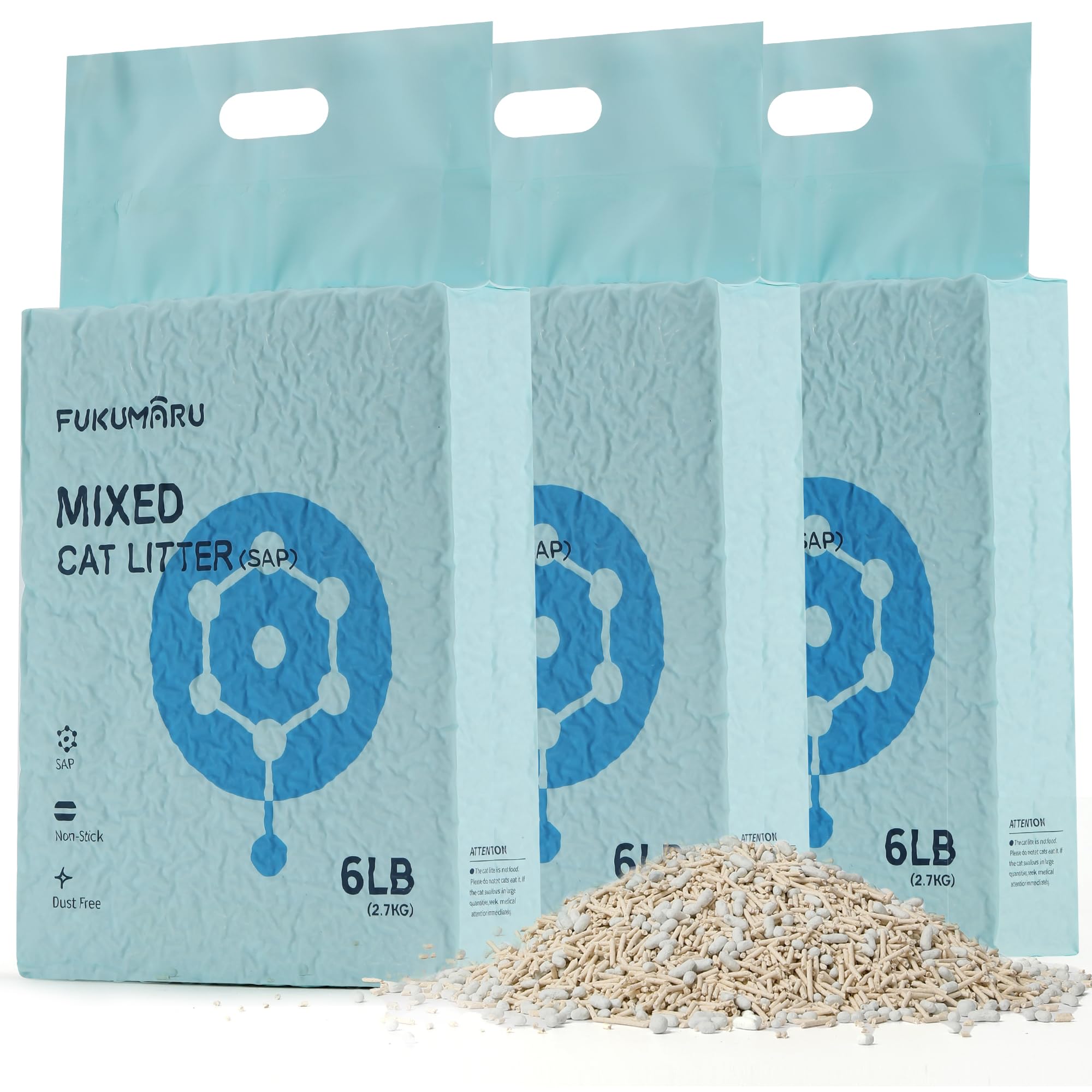 FUKUMARU tofu cat litter shows 2-second absorption and easy clumps for quick cleanup.