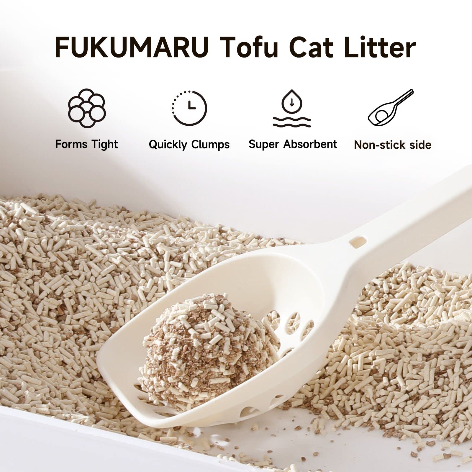 FUKUMARU tofu cat litter with apple wood pellets demonstrates natural deodorizing ingredients.