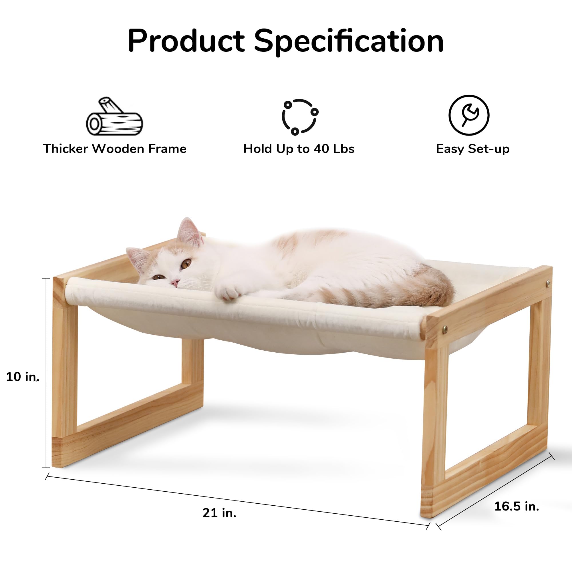FUKUMARU white cat bed with sturdy wooden frame for durability.