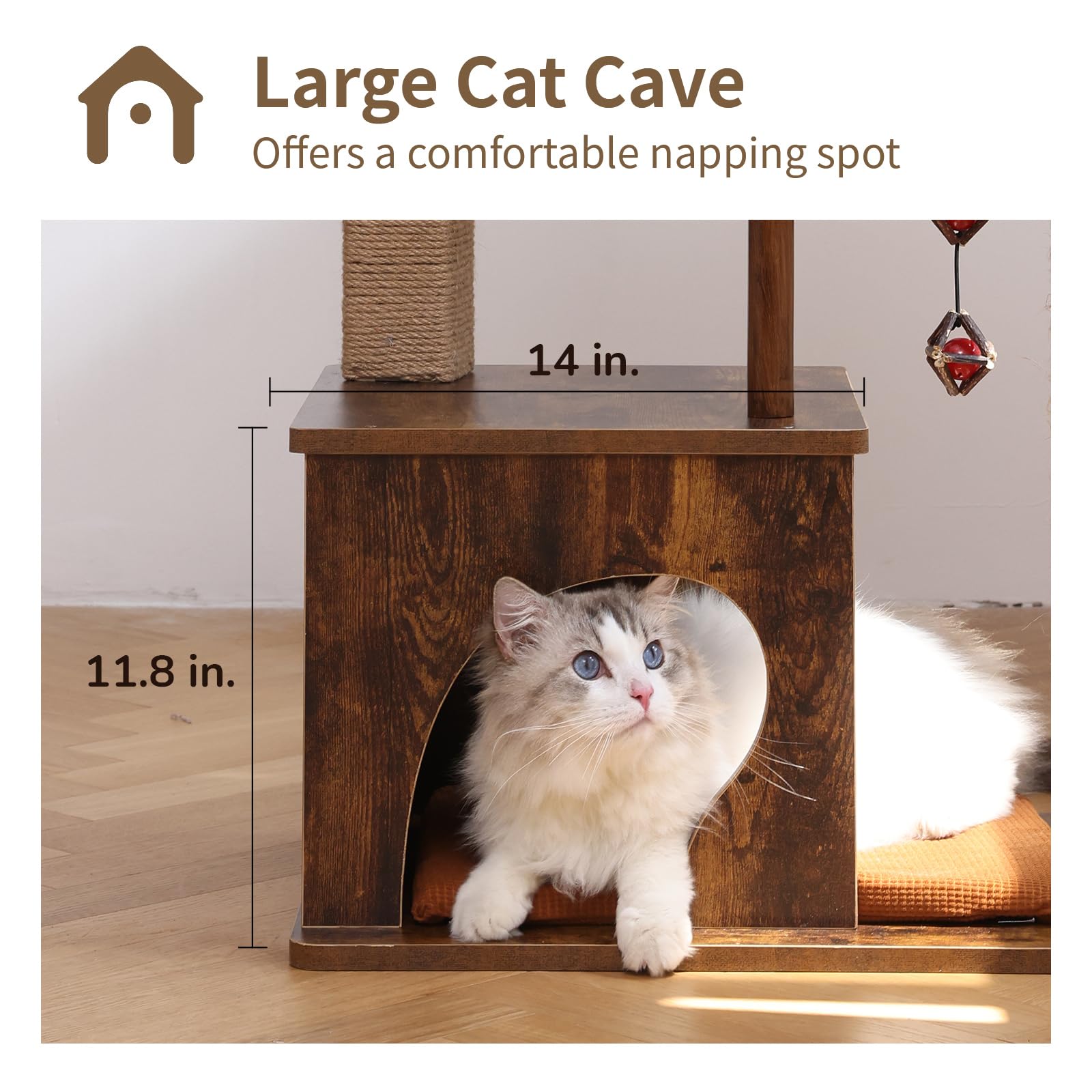 FUKUMARU Cat Tree wide base with anti-slip pads for stability.
