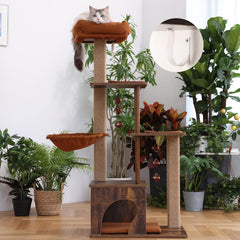 FUKUMARU Cat Tree cave nap area creates a cozy hideaway for daytime naps.