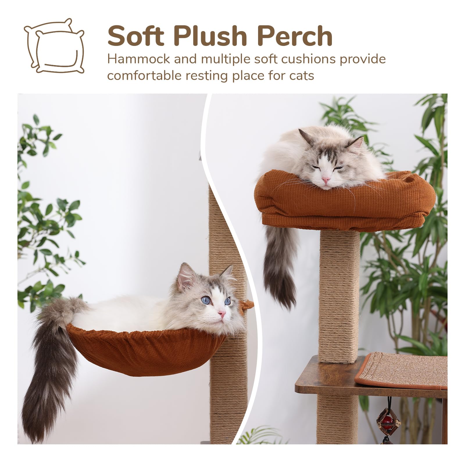 FUKUMARU Cat Tree brown wood veneer design complements modern home decor.