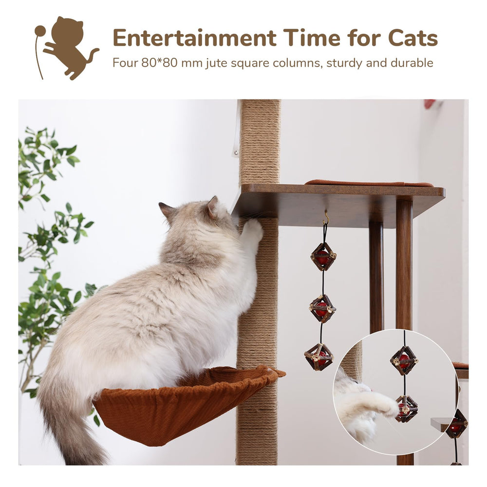 FUKUMARU Cat Tree hammock-style lounging area for relaxing naps.