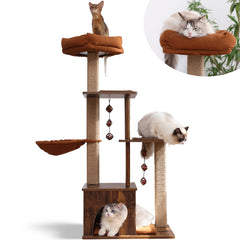 FUKUMARU Cat Tree 4-in-1 perch offers window-view lounging for indoor cats.