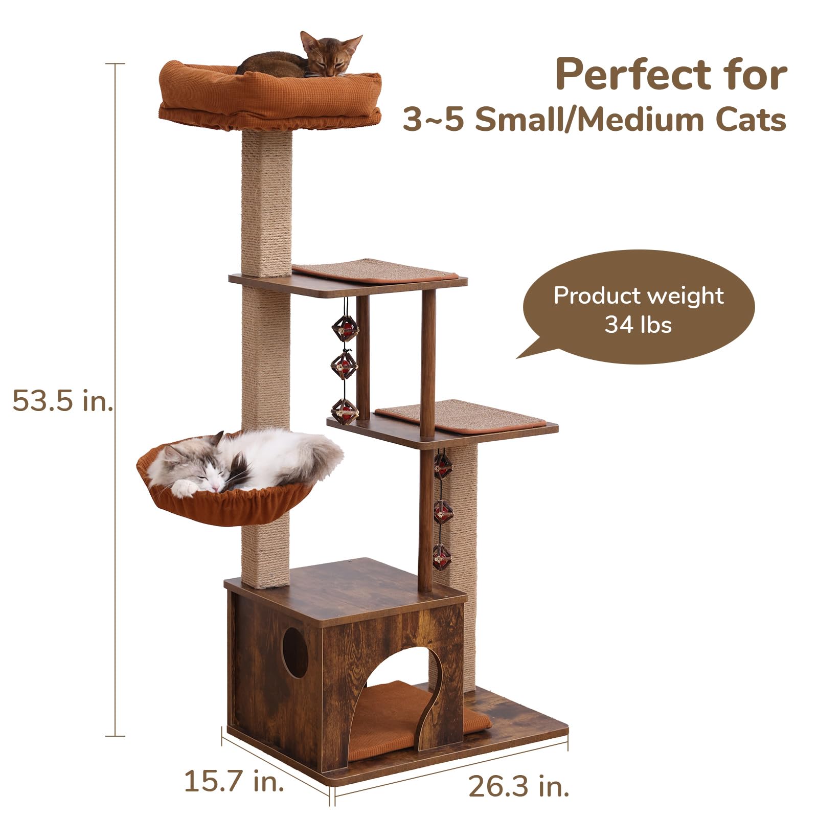 FUKUMARU Cat Tree scratching posts with natural jute rope for satisfying scratching.