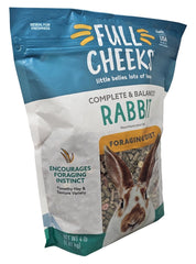Full Cheeks rabbit-foraging-diet pellets package shows vitamin E for coat support.