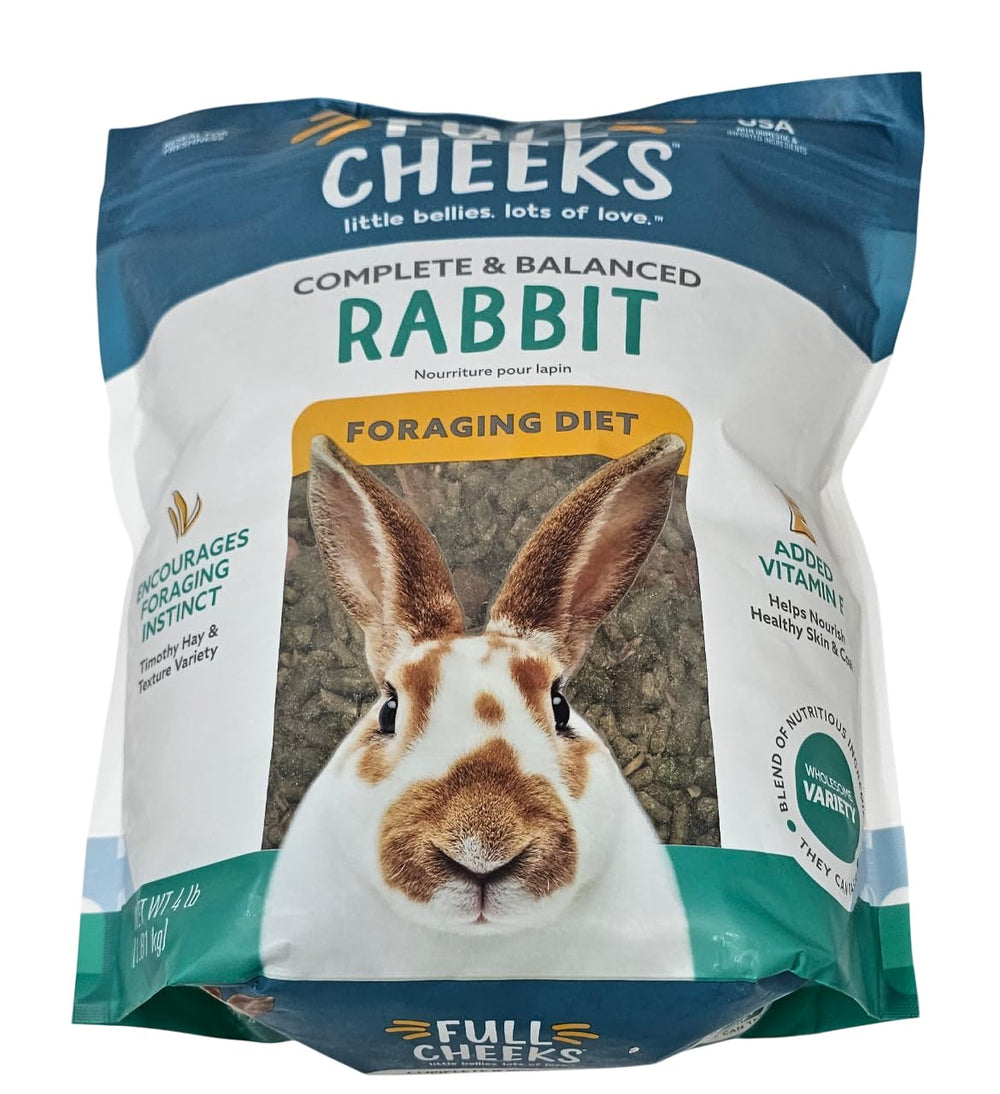 Full Cheeks 4-pound bag sits beside fresh vegetables for balanced feeding.