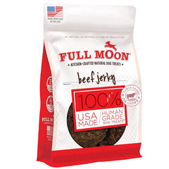 Full Moon Beef Jerky packaging highlights human-grade, USA-made ingredients.