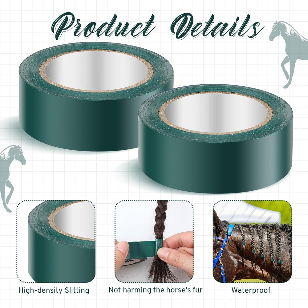 Fullhawl horse mane braiding in progress showing tape application.