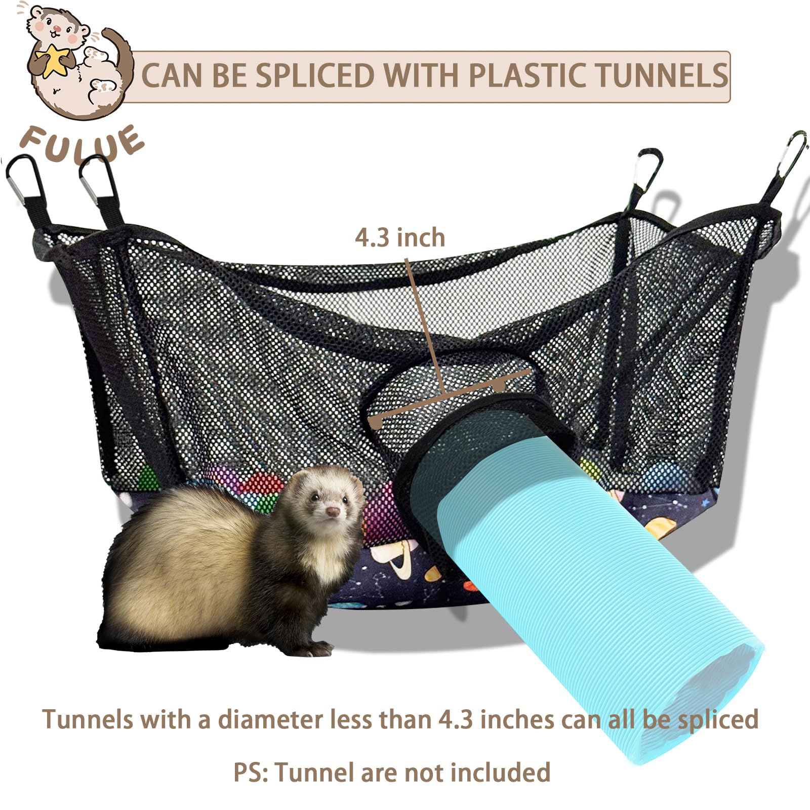 Fulue Ferret Ball Pit Hammock in-cage view showcases breathable mesh for observation and airflow.