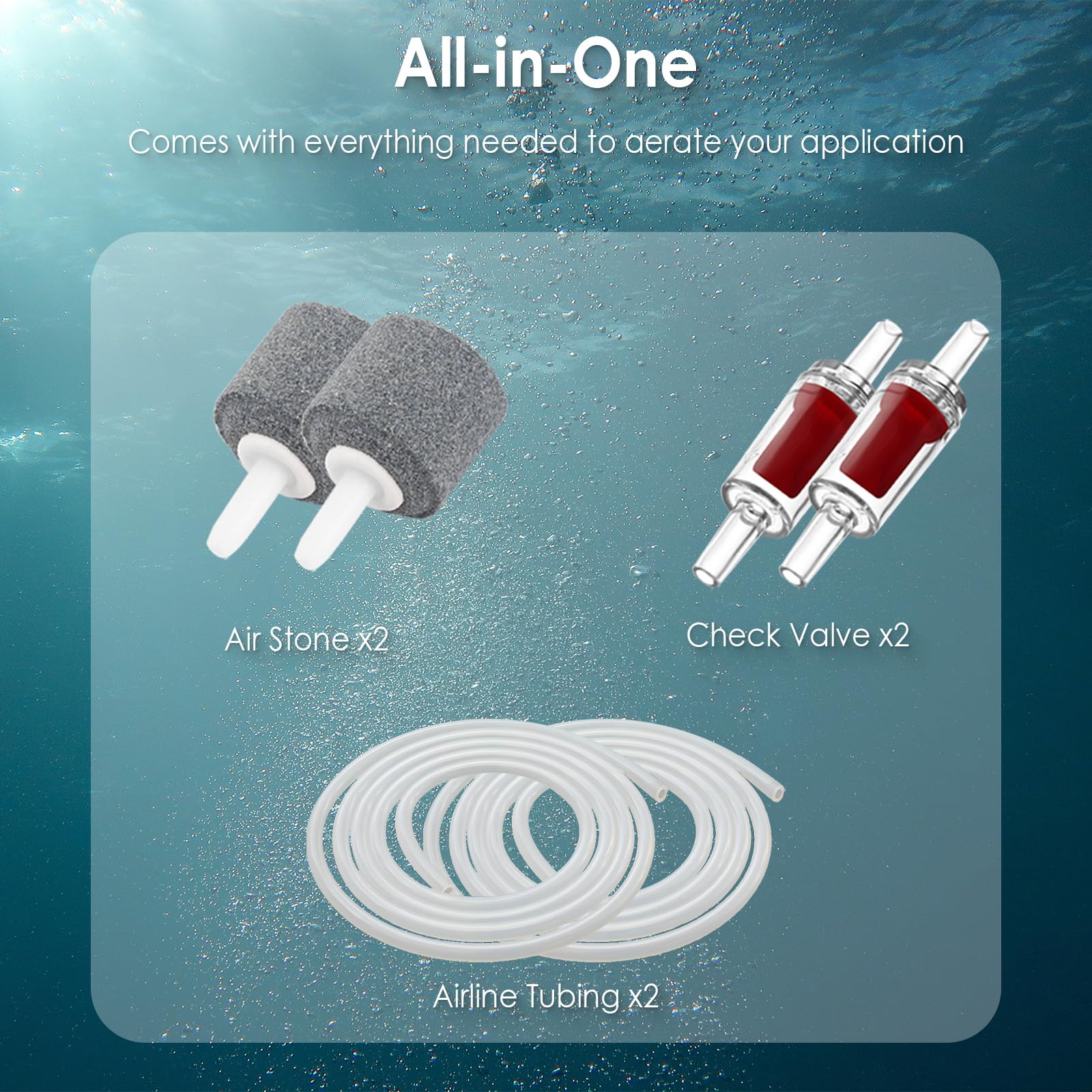 FUMAK all-included accessories pack for immediate setup with tubing, stones, and valves.