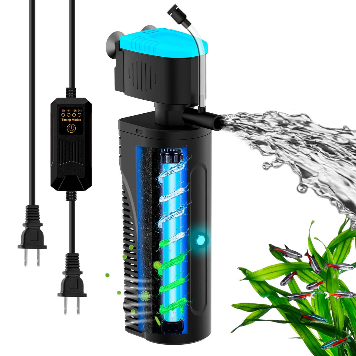 FUMAK aquarium filter aeration system delivers enhanced oxygenation for active fish and plants.