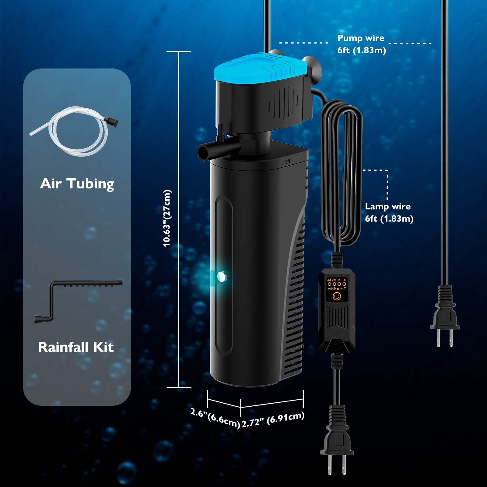 FUMAK aquarium-filter water-flow diagram illustrates balanced circulation for plants and fish.