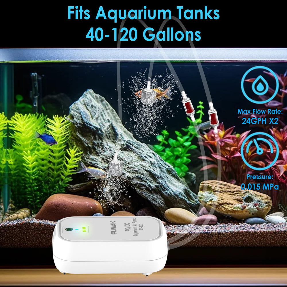 FUMAK dual-outlet setup demonstrating efficient surface aeration for bigger tanks.