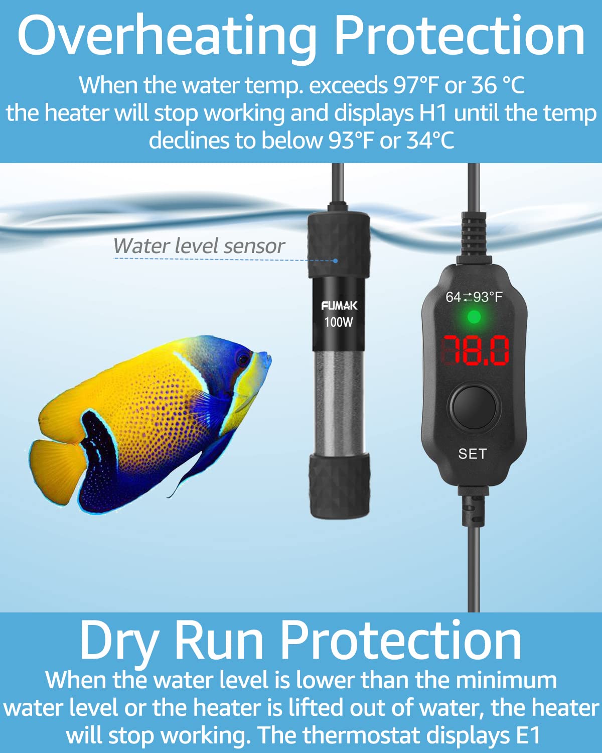 FUMAK external temperature setting control keeps hands dry during adjustment.