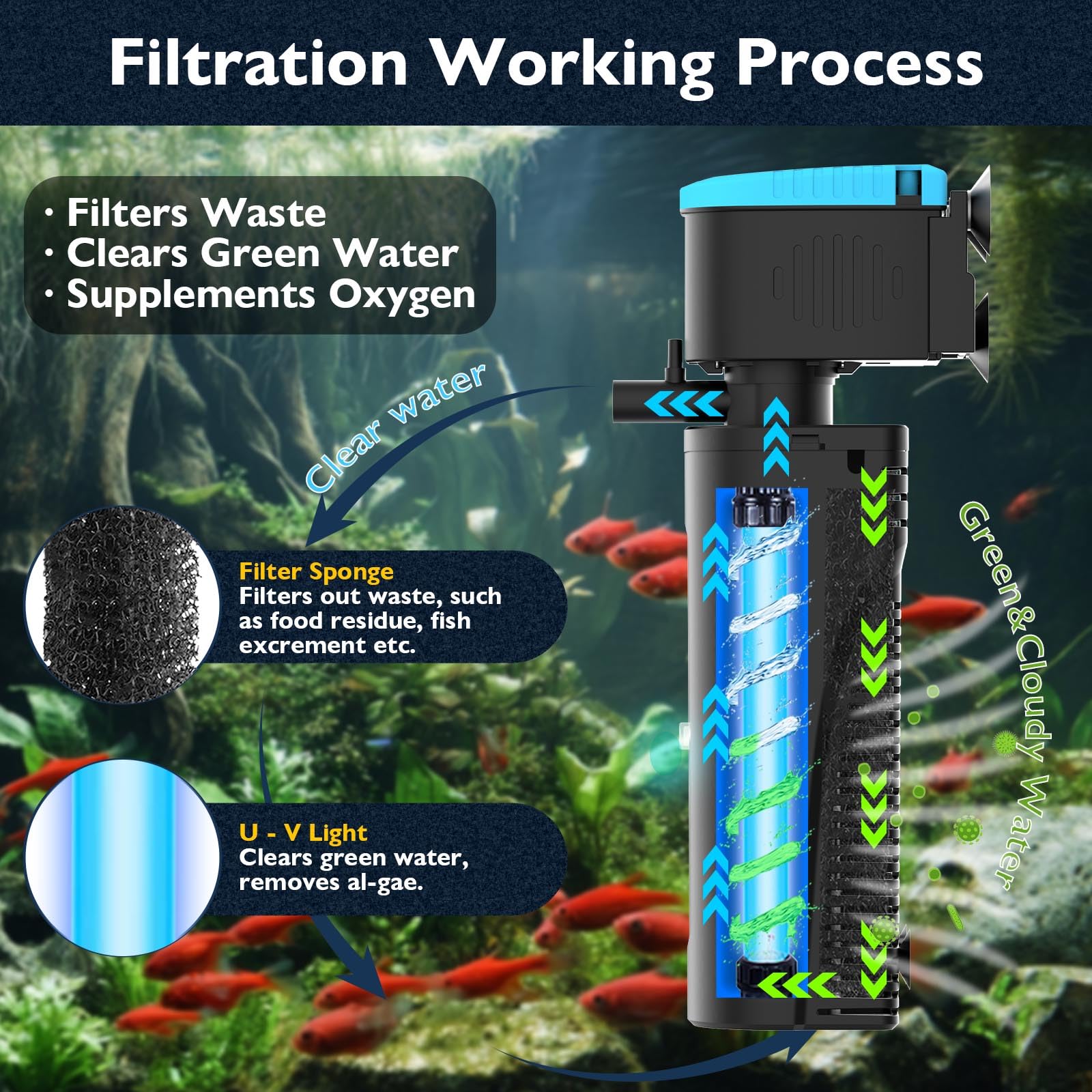 FUMAK U-V light with timer helps manage algae via adjustable cycles.