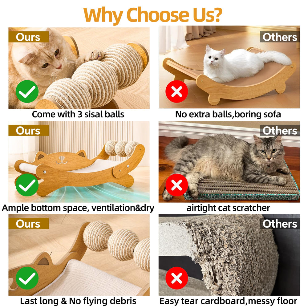 FUNACAY large indoor cat scratcher offers ample lounging and stretching room.