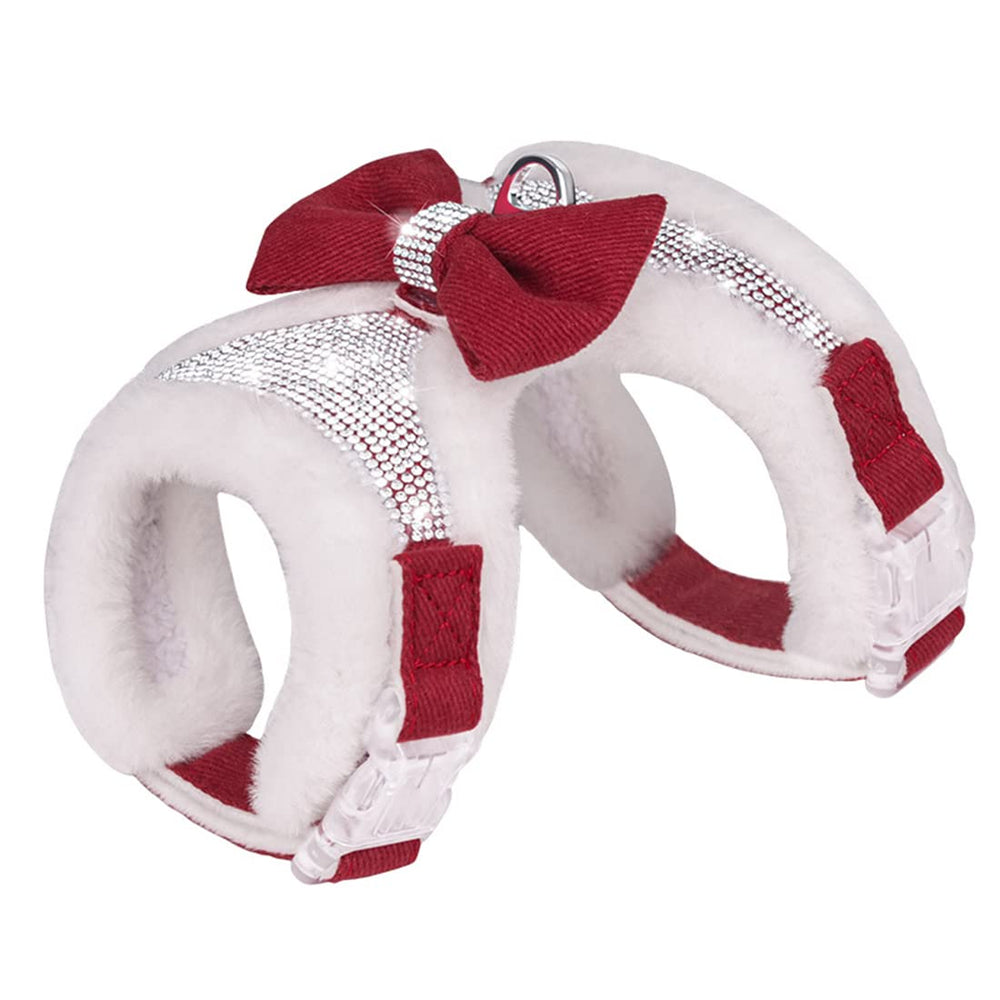 FUNAT Plush Chest Straps worn by a small dog in rhinestone harness for secure outdoor style.