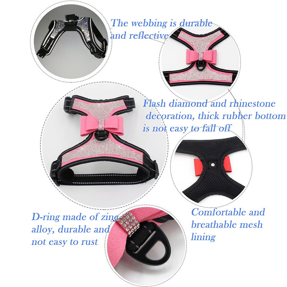 FUNAT red dog harness rhinestones closeup enhances visibility and fashion on strolls.