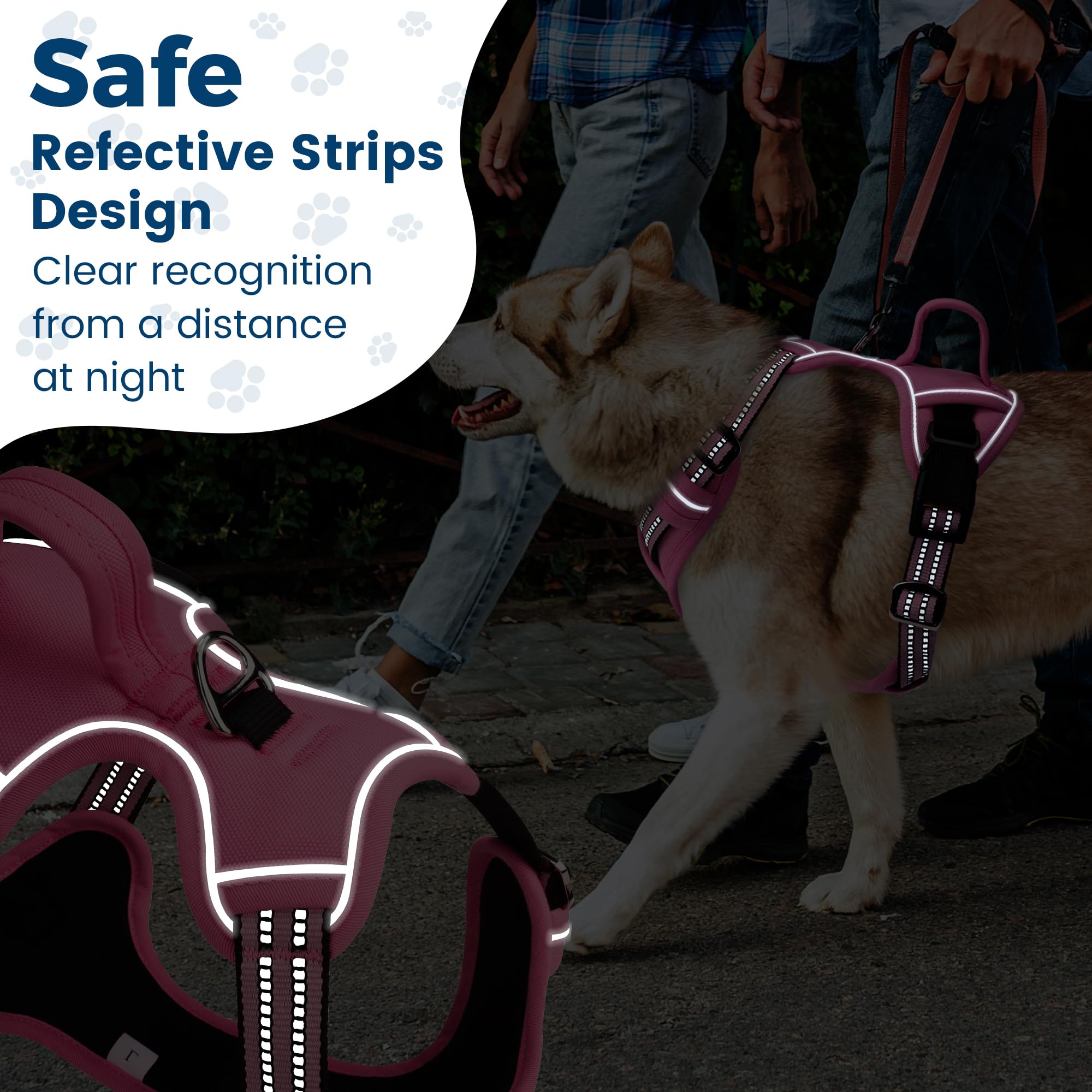 Funfox two leash clips on pink XL harness for versatile attachments