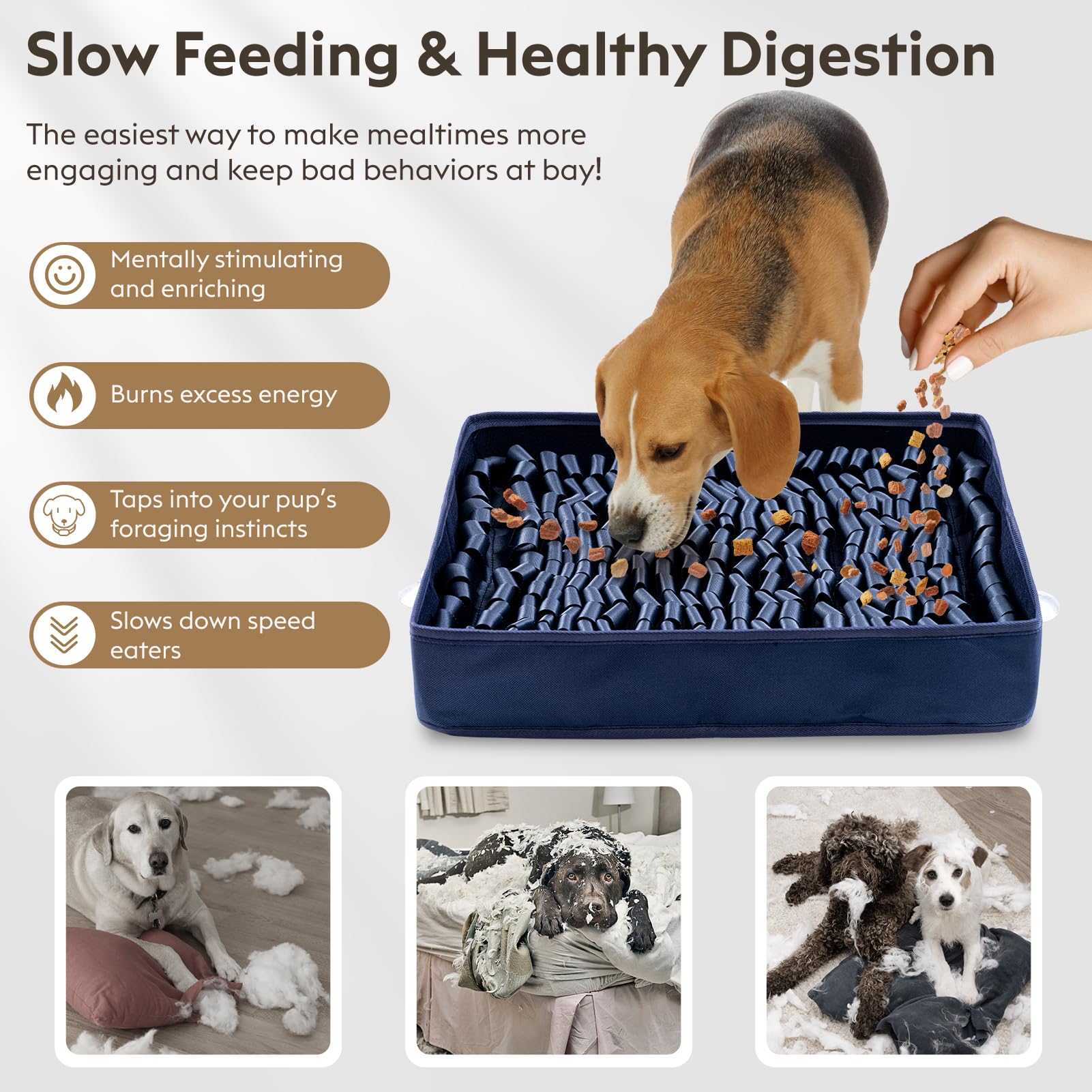 FunFurry Snuffle Mat dual non-slip system keeps mat steady during play.