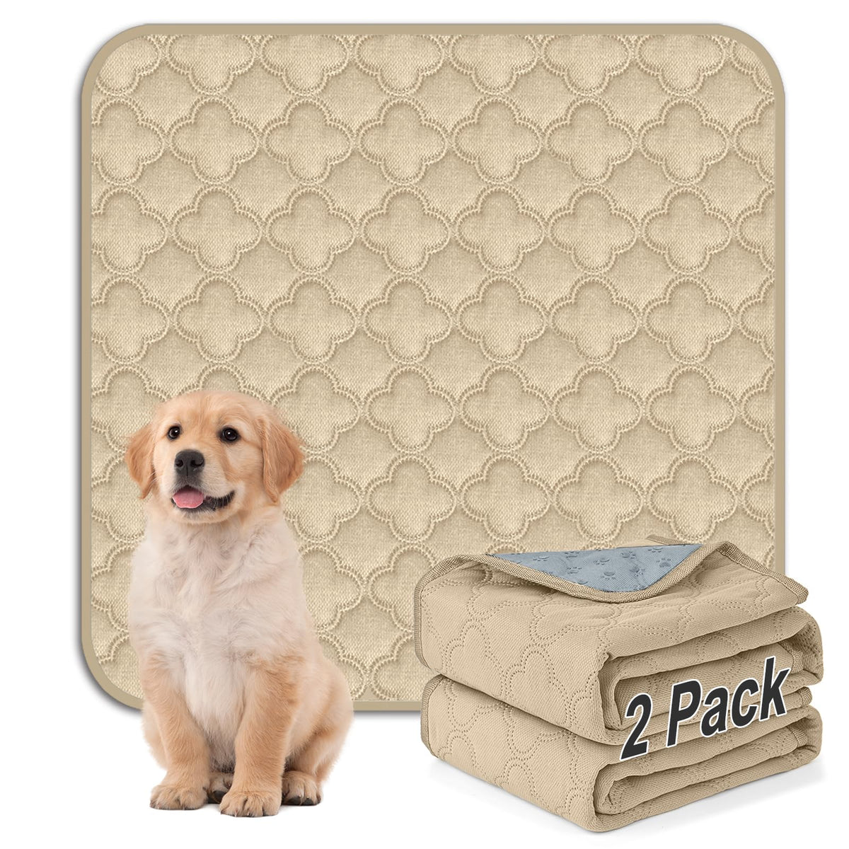 FunFurry washable dog pee pad 36x36 cream front view emphasizes coverage and softness