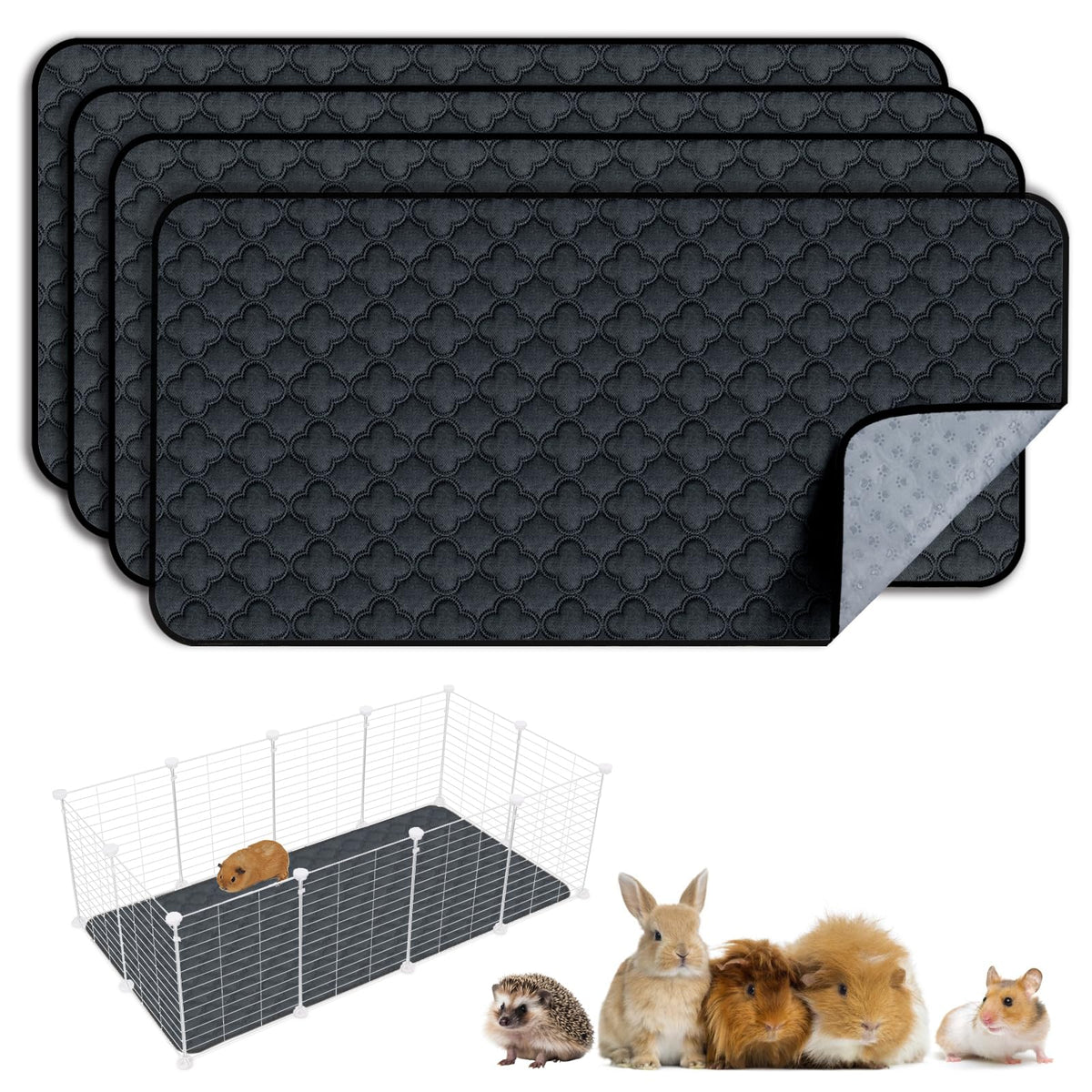 FunFurry dark-grey guinea pig cage liner 24x47 four-pack keeps bedding dry and clean