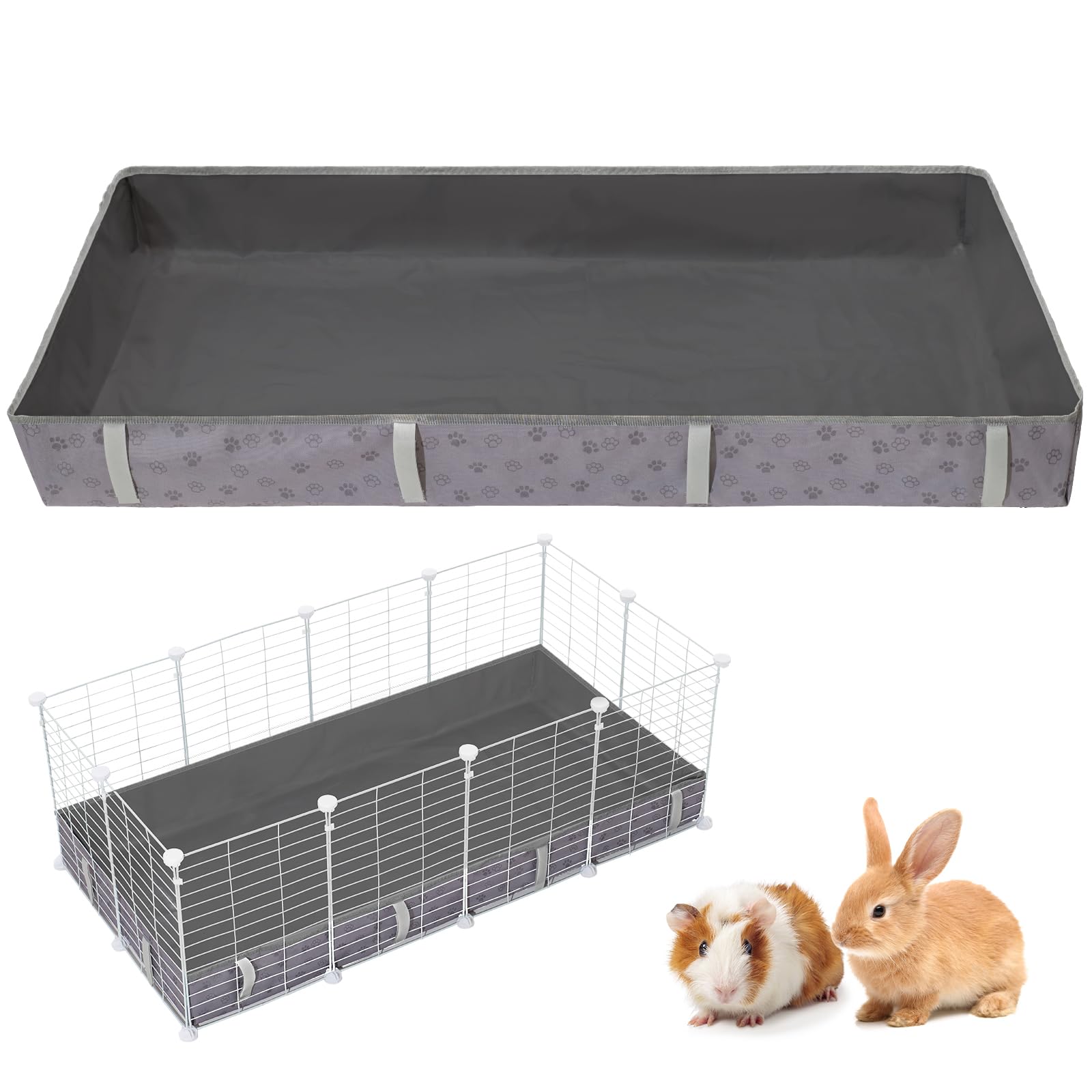 FunFurry waterproof guinea pig cage liner with paw pattern keeps floors clean and tidy.