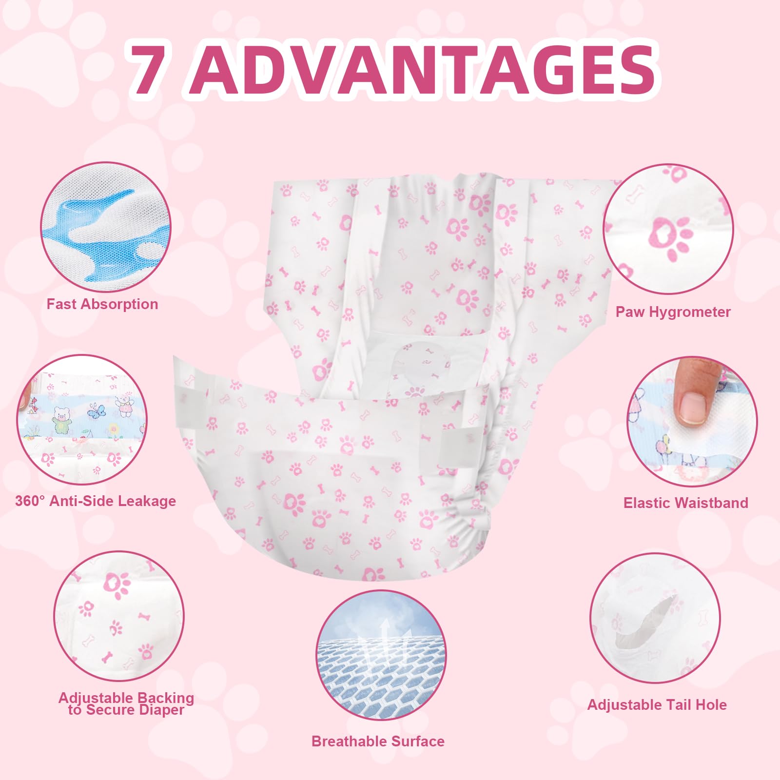 FUNLIYING stretchy-fit dog diapers shown on a tiny female dog.