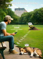 FunniPets training collar 3000ft range enables distance-based correction for outdoor walks.