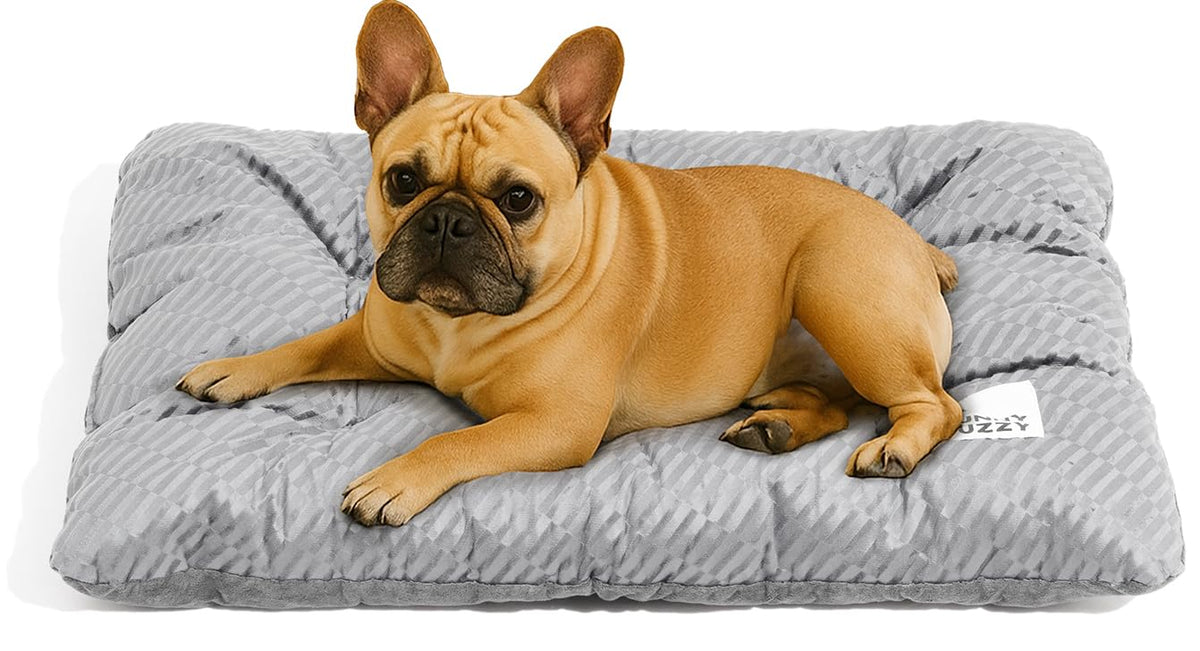 Funny Fuzzy 2-in-1 dog bed mat in light grey offers cozy warmth and versatility.