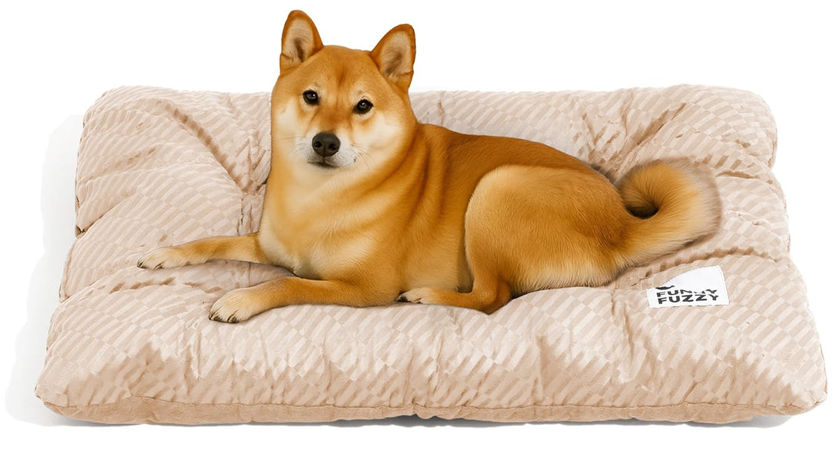 Funny Fuzzy 2-in-1 dog crate bed pad plush side for cozy warmth during naps